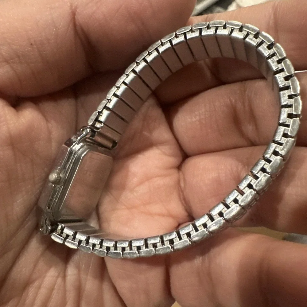 Working Vintage Acqua by Timex Rectangle Ladies Silver Watch Stretch 18mm Fit 7